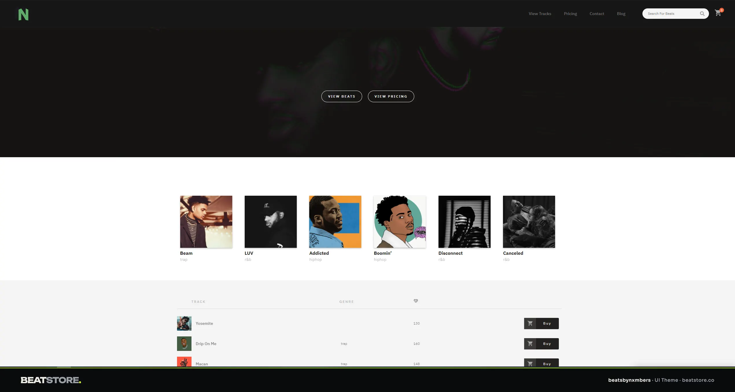 Producer beat store built with the BeatStore UI Theme