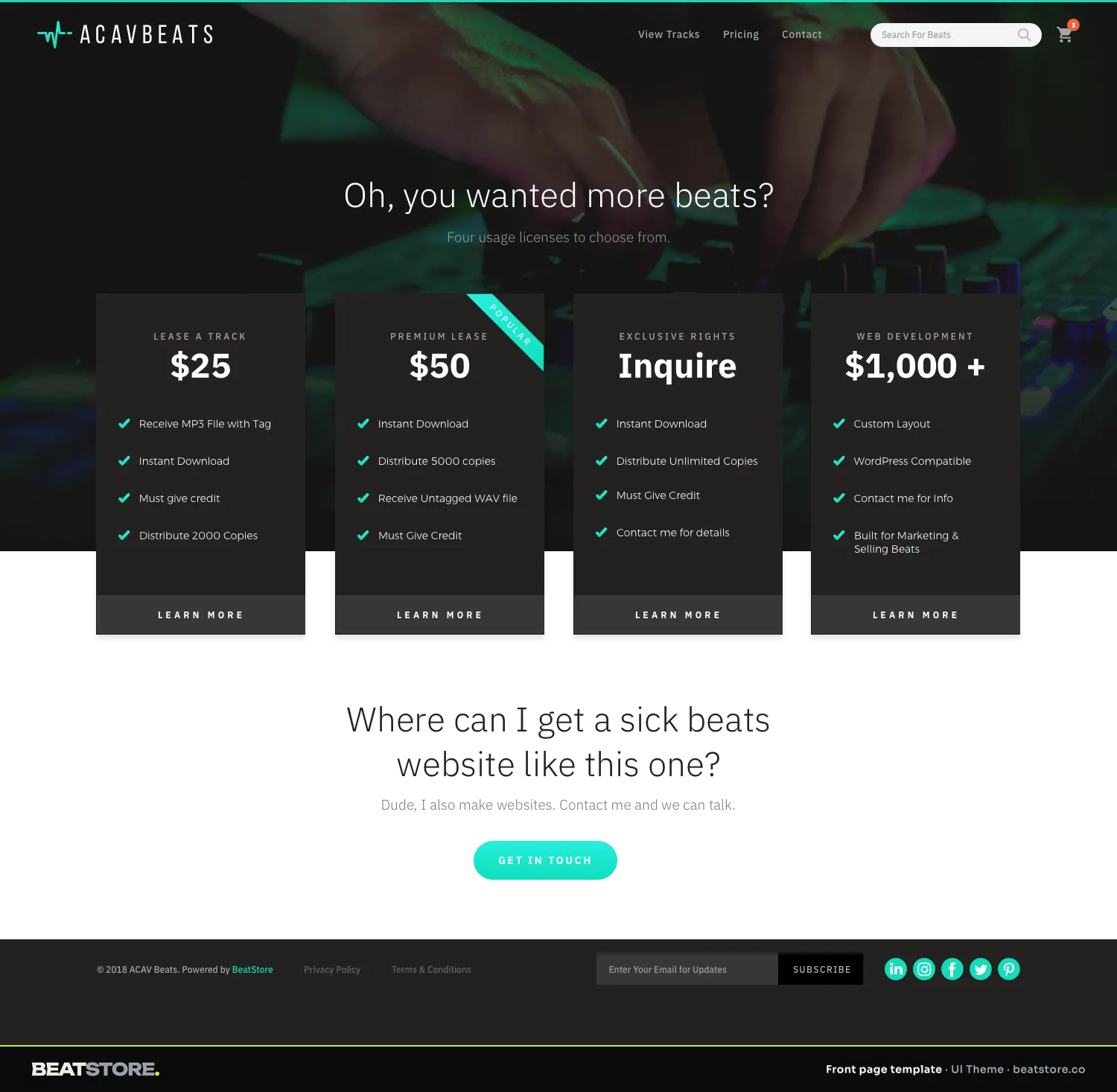 BeatStore UI Theme front page template