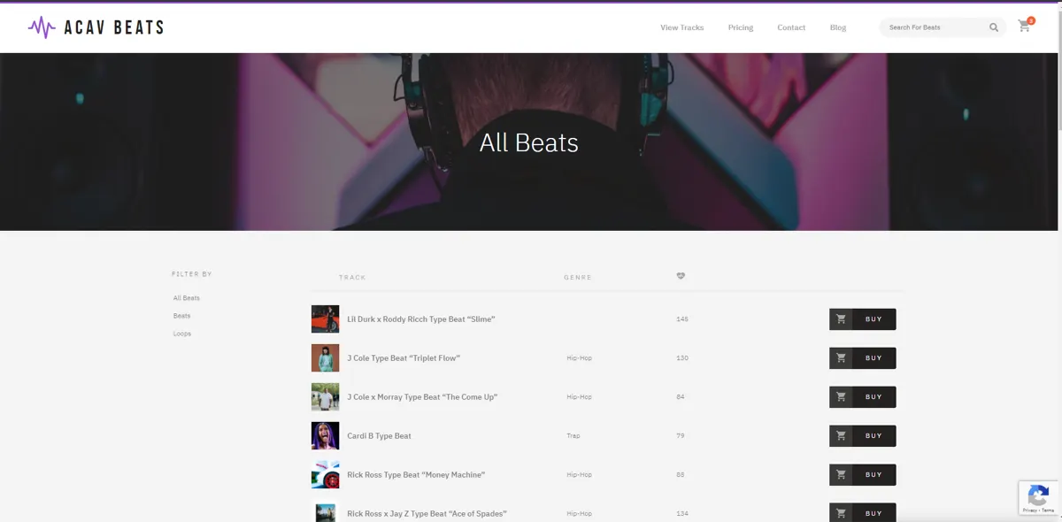 All Beats page